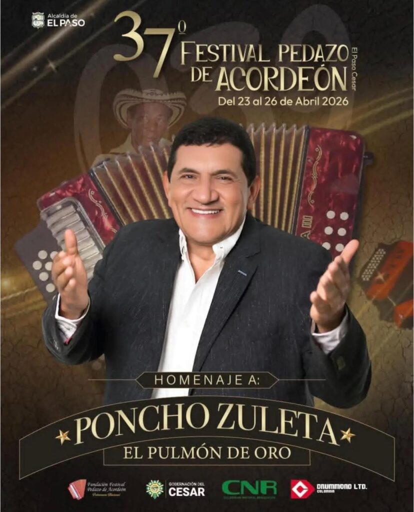 Este es el afiche promocional del Festival Pedazo de Acordeón de El Paso en homenaje a Poncho Zuleta.  FOTO: REDES SOCIALES. 
