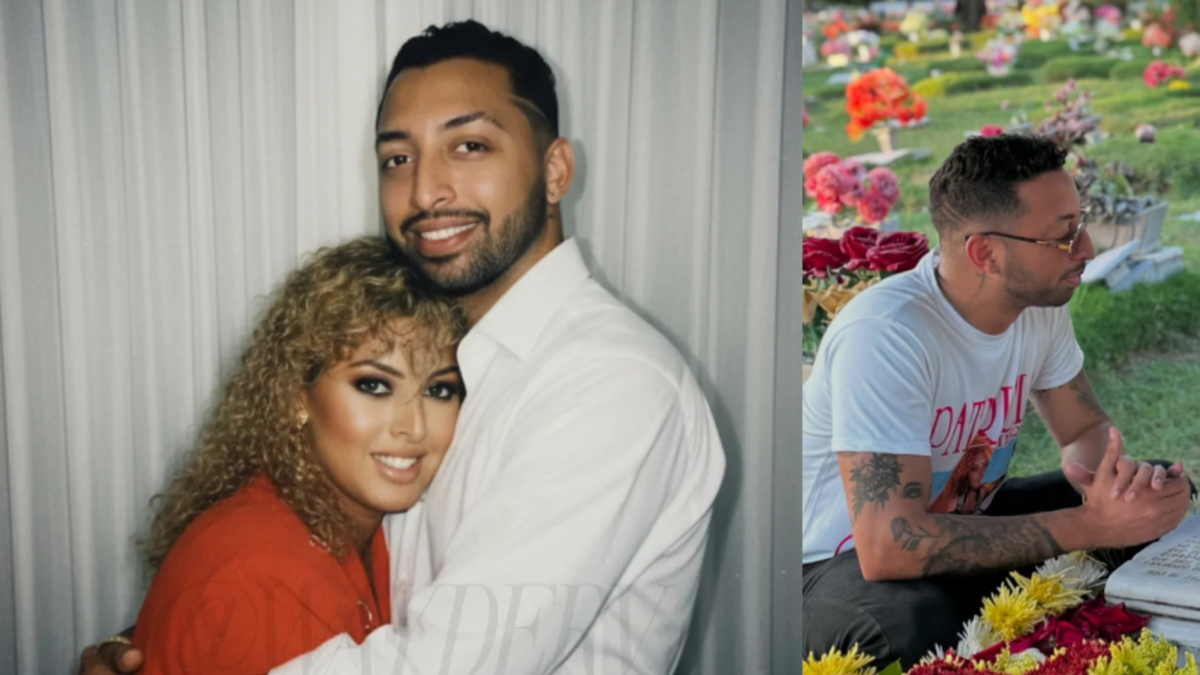 Álex Teherán, hijo de Patricia Teherán, visitando la tumba de su madre en Cartagena. FOTO: TOMADA DE EL TIEMPO.