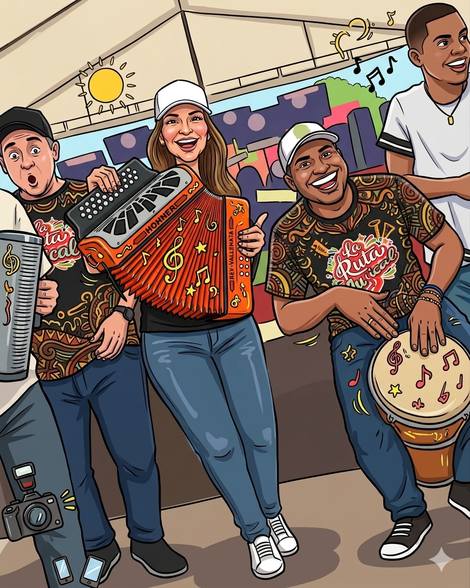 Estudiantes reciben instrumentos durante el lanzamiento de La Ruta Musical en el Cesar. Imagen creada por Vallenatísimo.