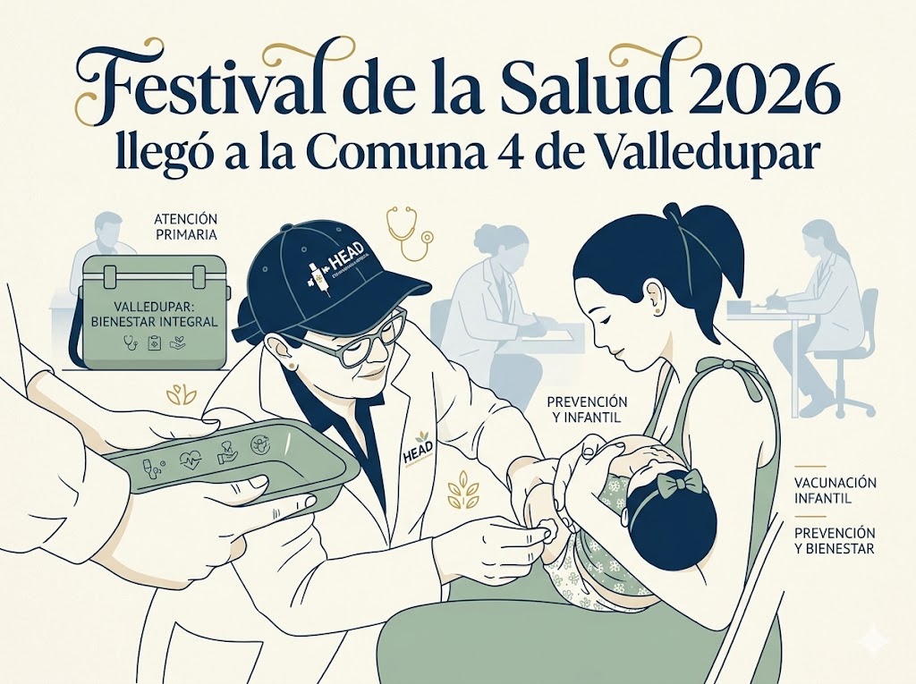 Jornada del Festival de la Salud en Valledupar, donde comunidades acceden a servicios médicos gratuitos y atención directa de EPS. Imagen creada con IA por Vallenatísimo.