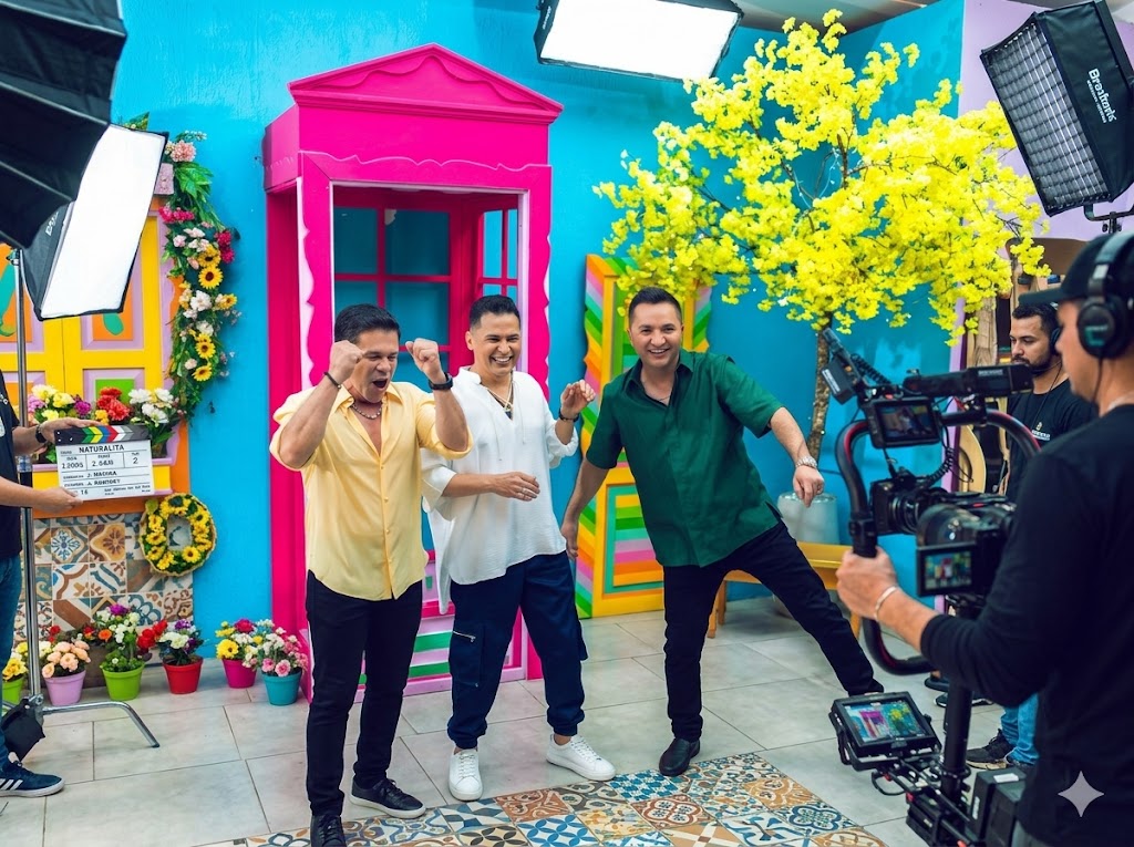 Detrás de cámaras del rodaje de 'Naturalita' con Jorge Celedón, Jorge Medina y Josi Cuen bailando