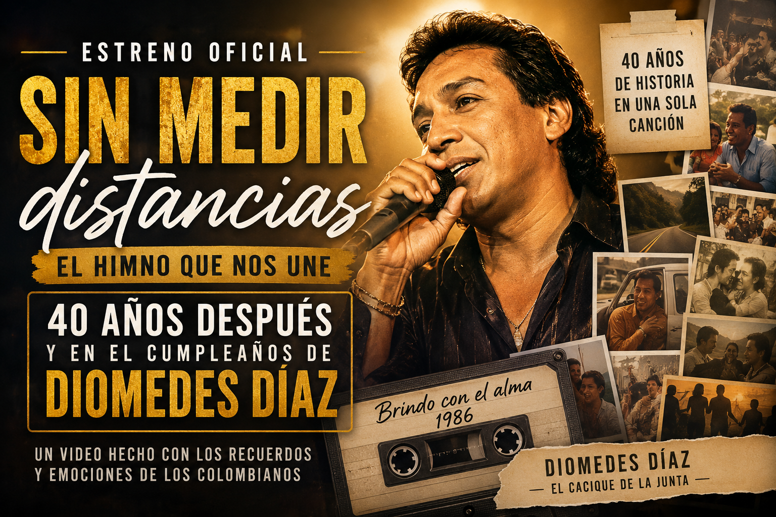 Imagen destacada del estreno oficial del videoclip de Sin medir distancias, homenaje a Diomedes Díaz 40 años después de su lanzamiento.
