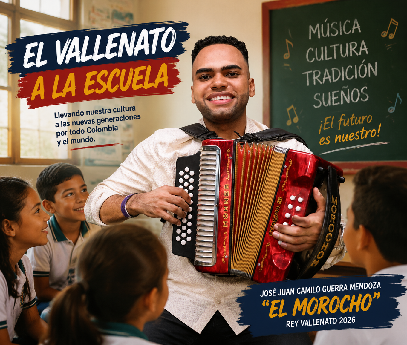 José Juan Camilo Guerra anuncia el proyecto 'El Vallenato a la Escuela'.