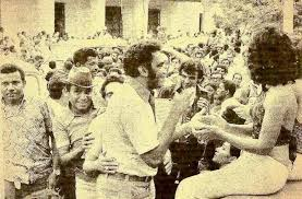 Primer concurso de acordeoneros en la Plaza Alfonso López durante la primera edición del Festival de la Leyenda Vallenata, 1968.
