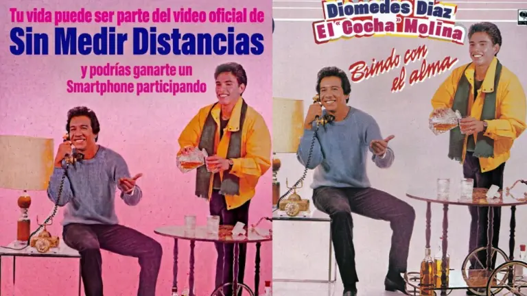 Imagen promocional del videoclip oficial de Sin medir distancias, homenaje a Diomedes Díaz por los 40 años de la canción.